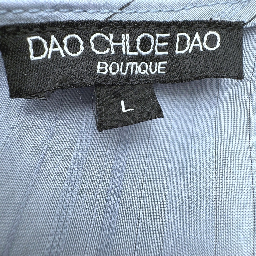 CHLOE DAO Women Large Pale Blue Pinstripe Sleeveless Tie Waist Halter Midi Dress - Picture 6 of 9